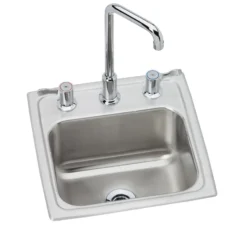 Elkay Lustertone Classic 15" Rectangular Stainless Steel Bar/Prep Sink Kit with Faucet, Lustrous Satin, 3 Faucet Holes, BLH15C