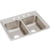 Elkay Lustertone Classic 25" Drop In/Topmount Stainless Steel Kitchen Sink, 50/50 Double Bowl, 4 Faucet Holes, LRQ25194