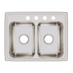 Elkay Lustertone Classic 25" Drop In/Topmount Stainless Steel Kitchen Sink, 50/50 Double Bowl, 4 Faucet Holes, LRQ25194