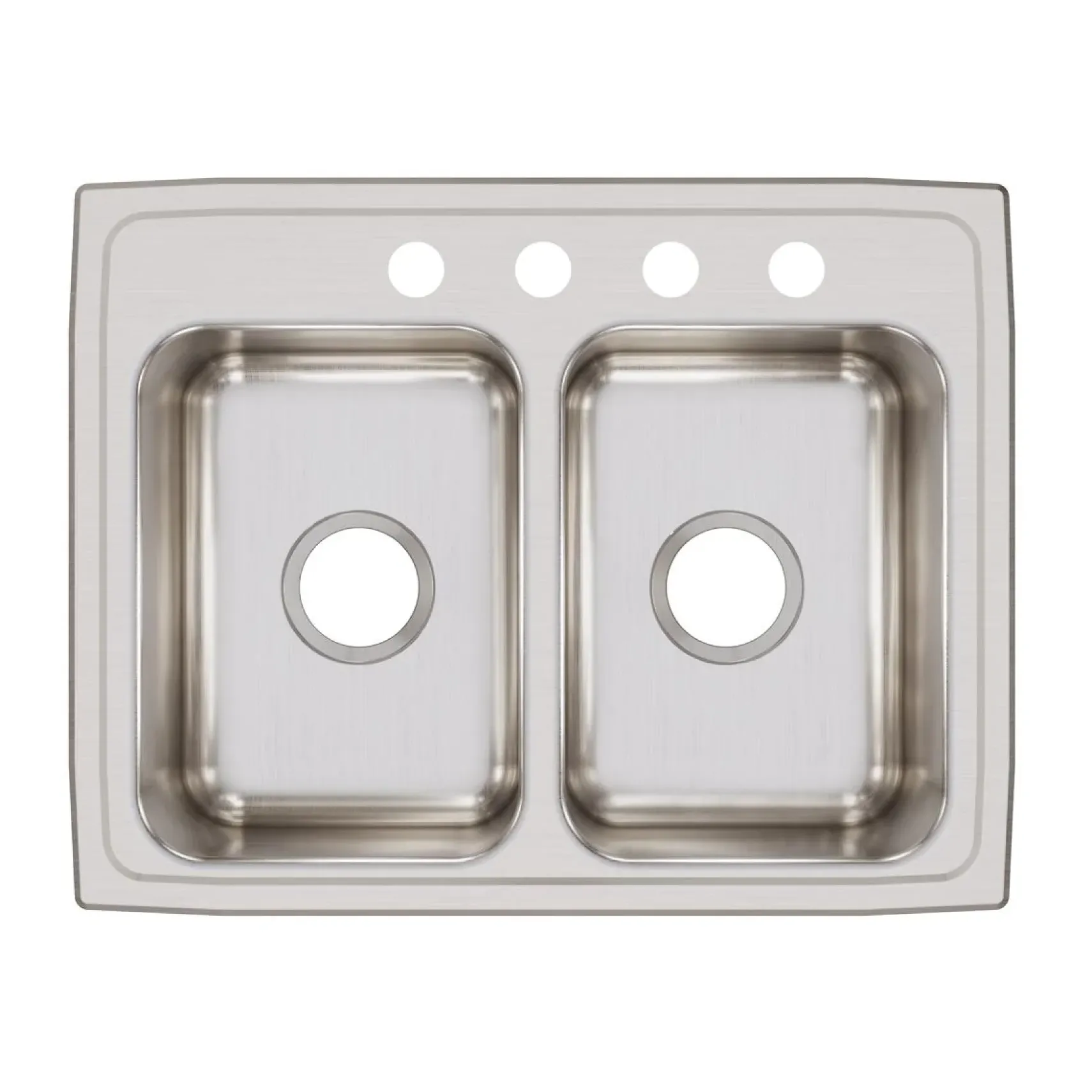 Elkay Lustertone Classic 25" Drop In/Topmount Stainless Steel Kitchen Sink, 50/50 Double Bowl, 4 Faucet Holes, LRQ25194