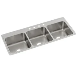 Elkay Lustertone Classic 54" Stainless Steel Kitchen Sink, 33/33/33 Triple Bowl, 18 Gauge, Lustrous Satin, 4 Faucet Holes, LTR5422104