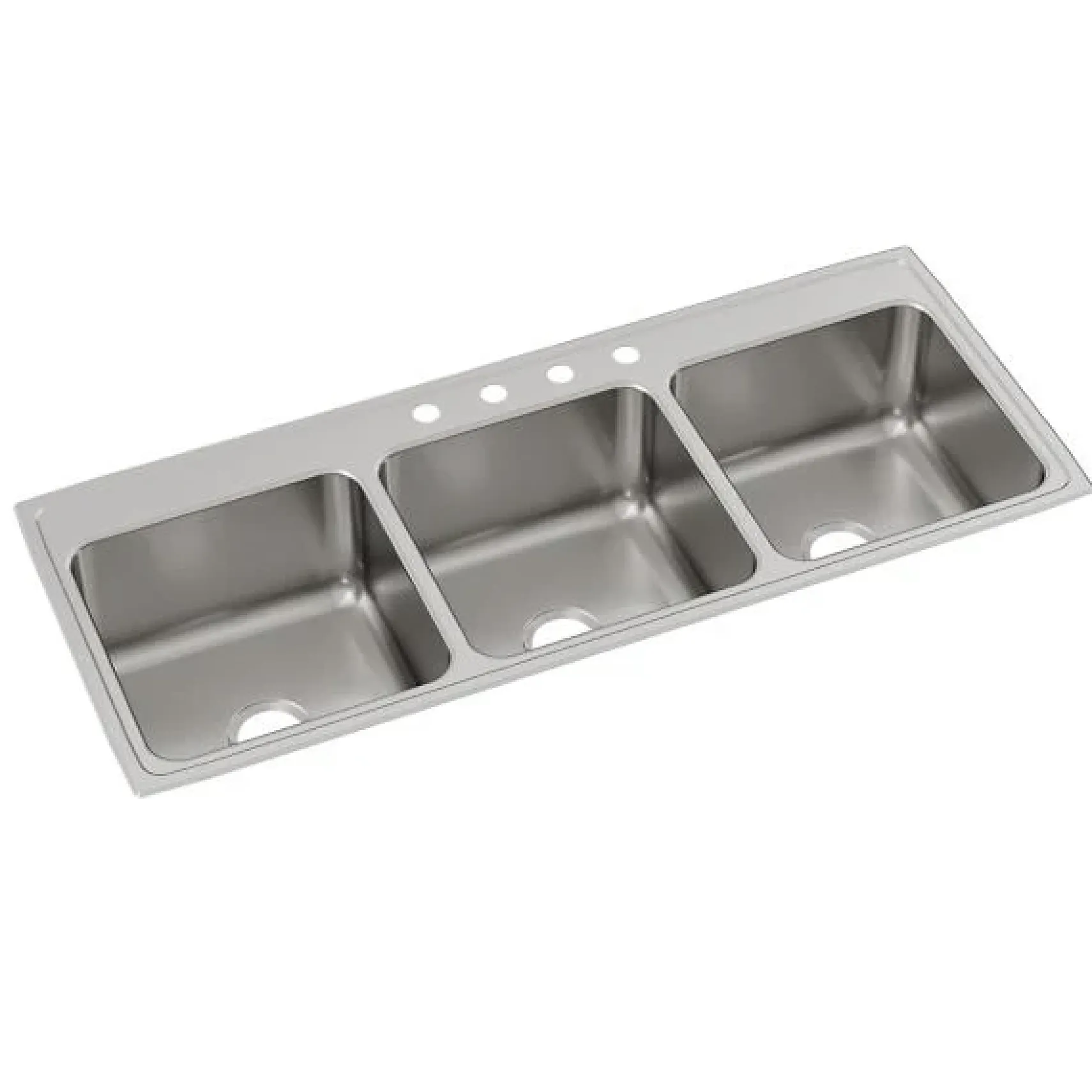 Elkay Lustertone Classic 54" Stainless Steel Kitchen Sink, 33/33/33 Triple Bowl, 18 Gauge, Lustrous Satin, 4 Faucet Holes, LTR5422104