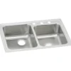 Elkay Lustertone Classic 33" Drop In/Topmount Stainless Steel Kitchen Sink, 60/40 Double Bowl, Lustrous Satin, 3 Faucet Holes, LR2503
