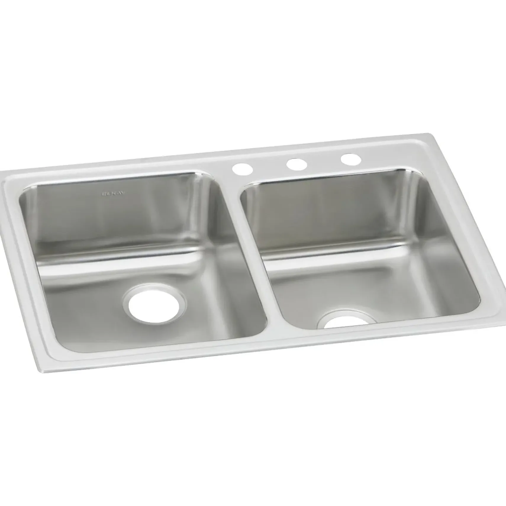 Elkay Lustertone Classic 33" Drop In/Topmount Stainless Steel Kitchen Sink, 60/40 Double Bowl, Lustrous Satin, 3 Faucet Holes, LR2503