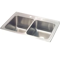 Elkay Lustertone Classic 33" Drop In/Topmount Stainless Steel Kitchen Sink, 50/50 Double Bowl, Lustrous Satin, 3 Faucet Holes, STLR3322L3