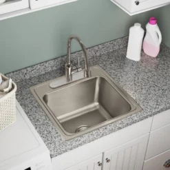 Elkay Lustertone Classic 20" Drop In/Topmount Stainless Steel Laundry Sink, 2 Faucet Holes, DLRQ1919102