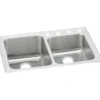 Elkay Lustertone Classic 33" Drop In/Topmount Stainless Steel Kitchen Sink, 60/40 Double Bowl, Lustrous Satin, 4 Faucet Holes, LGR33224