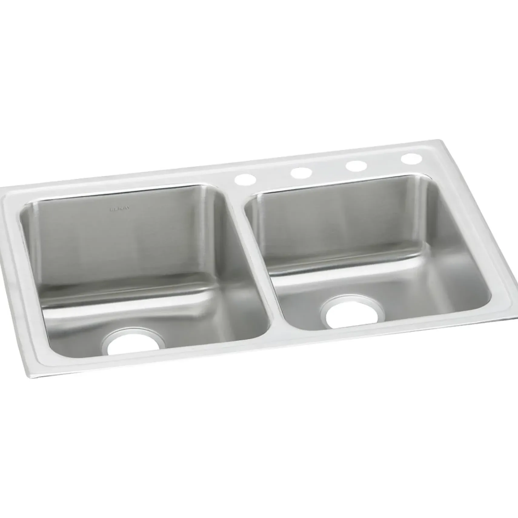 Elkay Lustertone Classic 33" Drop In/Topmount Stainless Steel Kitchen Sink, 60/40 Double Bowl, Lustrous Satin, 4 Faucet Holes, LGR33224