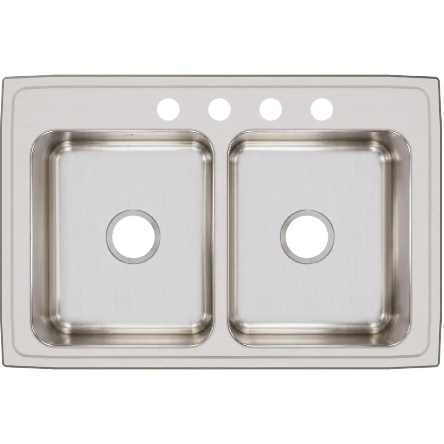 Elkay Lustertone Classic 33" Drop In/Topmount Stainless Steel Kitchen Sink, 50/50 Double Bowl, Lustrous Satin, 4 Faucet Holes, LRQ33224