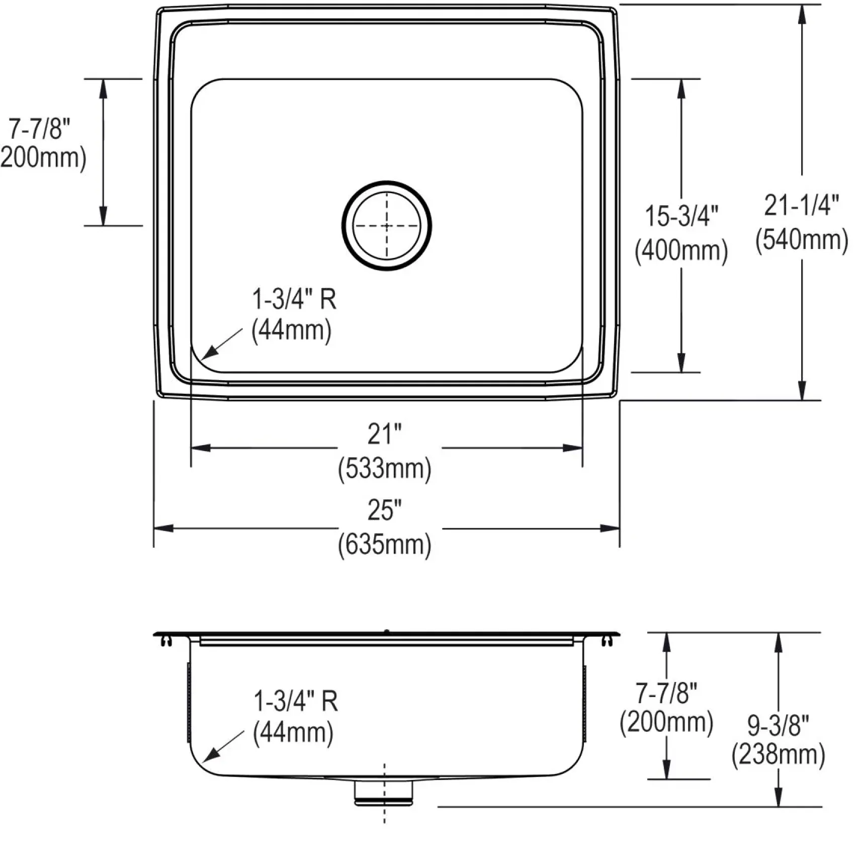 Elkay Lustertone Classic 25" Drop In/Topmount Stainless Steel Kitchen Sink, Lustrous Satin, 3 Faucet Holes, Perfect Drain, LR2521PD3