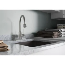 Elkay Pursuit 1.5/2.2 GPM Forward Only Lever Handle Flexible Spout Spout Brass ADA Laundry Faucet, Lustrous Steel, LK2500LS