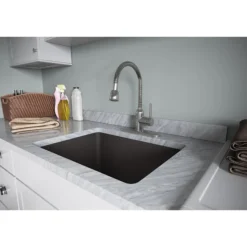 Elkay Pursuit 1.5/2.2 GPM Forward Only Lever Handle Flexible Spout Spout Brass ADA Laundry Faucet, Lustrous Steel, LK2500LS