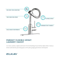 Elkay Pursuit 1.5/2.2 GPM Forward Only Lever Handle Flexible Spout Spout Brass ADA Laundry Faucet, Lustrous Steel, LK2500LS