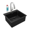 Elkay Quartz Classic 25" Drop In/Topmount Quartz Kitchen Sink Kit with Faucet, Single Bowl Black, 5 Pre-scored Faucet Holes, ELG2522BK0FLC
