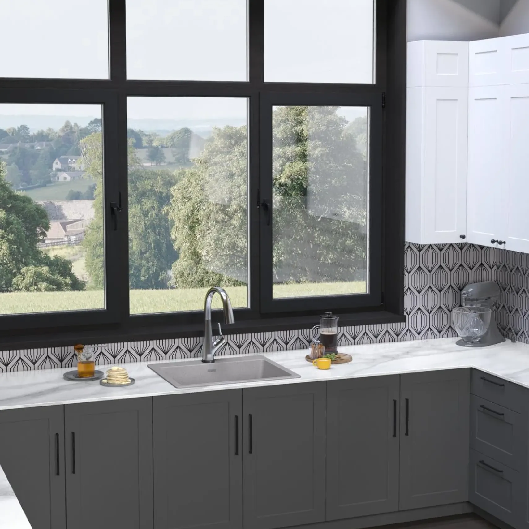 Elkay Quartz Classic 25" Drop In/Topmount Quartz Kitchen Sink Kit with Faucet, Single Bowl Greystone, 5 Pre-scored Faucet Holes, ELG2522GS0FLC