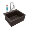 Elkay Quartz Classic 25" Drop In/Topmount Quartz Kitchen Sink Kit with Faucet, Single Bowl Mocha, 5 Pre-scored Faucet Holes, ELG2522MC0FLC