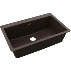 Elkay Quartz Classic 33" Drop In/Topmount Quartz Kitchen Sink, Mocha, 5 Pre-scored Faucet Holes, ELGR13322MC0