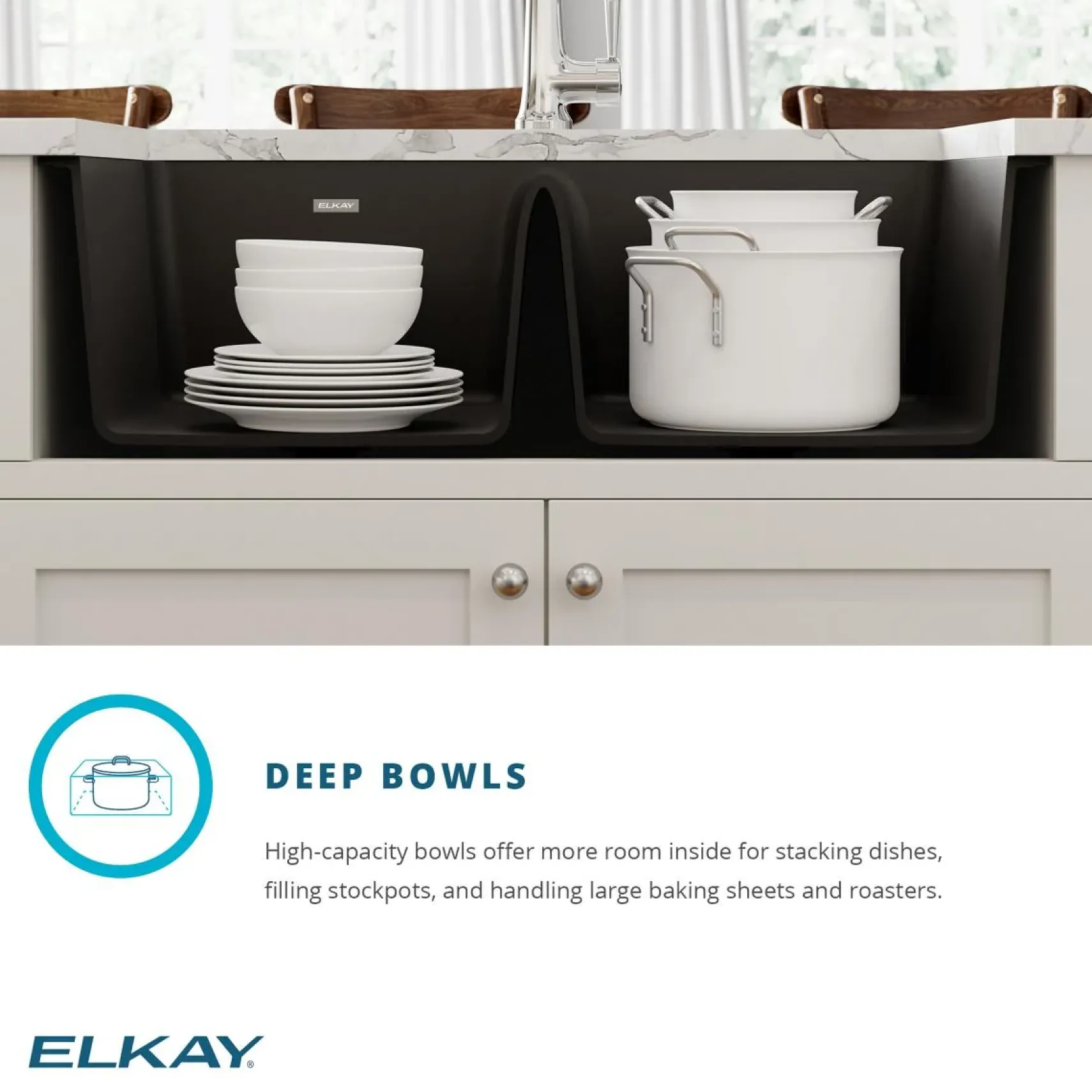 Elkay Quartz Classic 33" Undermount Quartz Kitchen Sink Kit with Faucet, 50/50 Double Bowl, Black, ELGU3322BK0FLC