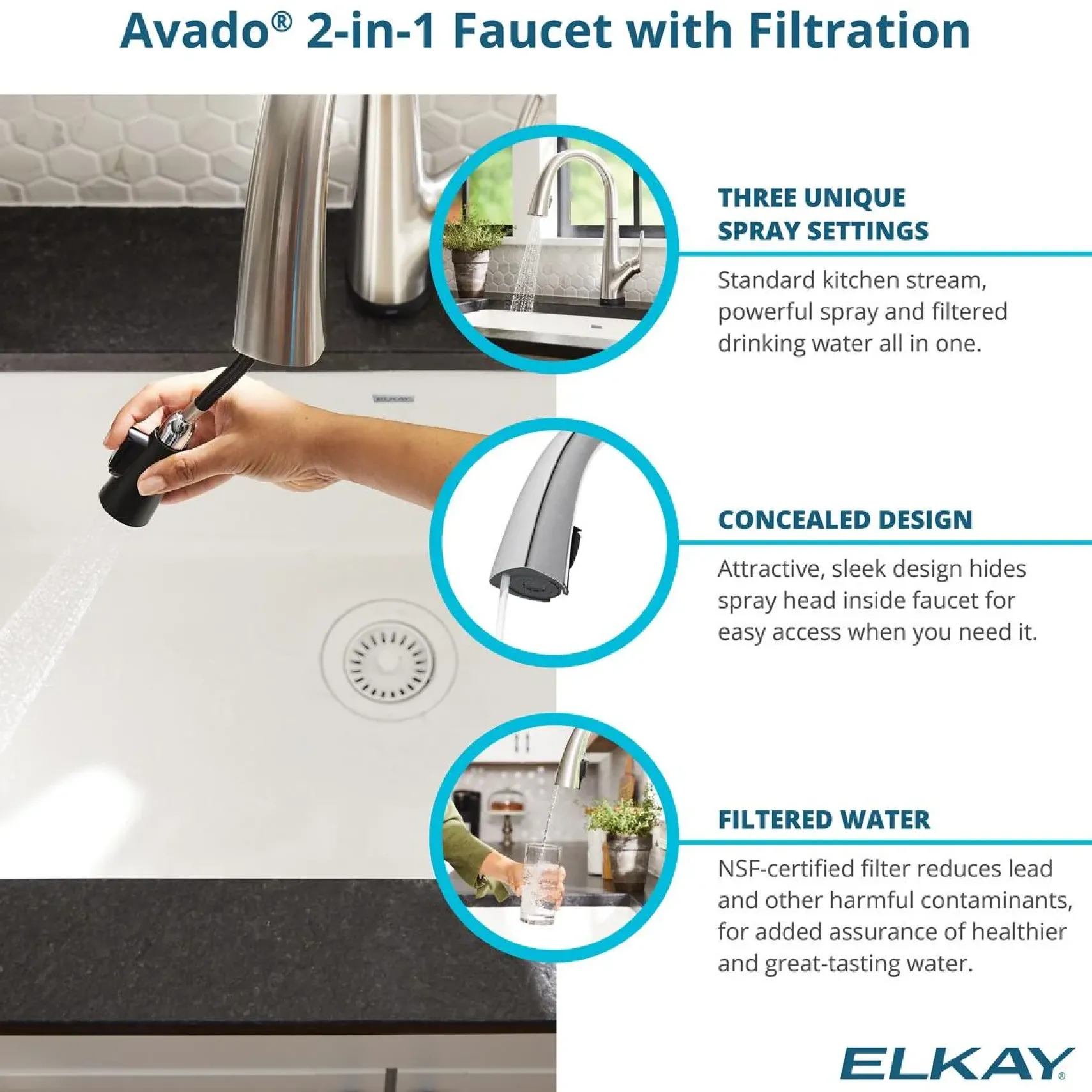 Elkay Quartz Classic 33" Undermount Quartz Kitchen Sink Kit with Faucet, 50/50 Double Bowl, Black, ELGU3322BK0FLC