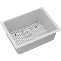 Elkay Quartz Classic 25" Undermount Quartz Kitchen Sink Kit, White, ELGU2522WH0C