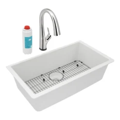 Elkay Quartz Classic 33" Undermount Quartz Kitchen Sink Kit with Faucet, Single Bowl White, ELGRU13322WHFLC