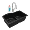 Elkay Quartz Classic 33" Undermount Quartz Kitchen Sink Kit with Faucet, 60/40 Double Bowl, Black, ELGHU3322RBKFLC