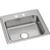 Elkay Celebrity 22" Drop In/Topmount Stainless Steel Kitchen Sink, Brushed Satin, 2 Faucet Holes, PSR22192