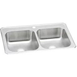 Elkay Celebrity 33" Drop In/Topmount Stainless Steel Kitchen Sink, 50/50 Double Bowl, Brushed Satin, 1 Faucet Hole, CR33221