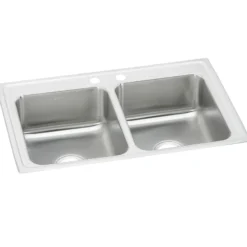 Elkay Celebrity 33" Drop In/Topmount Stainless Steel Kitchen Sink, 50/50 Double Bowl, Brushed Satin, 2 Faucet Holes, PSR33222