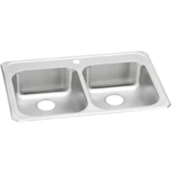 Elkay Celebrity 33" Drop In/Topmount Stainless Steel ADA Kitchen Sink, 50/50 Double Bowl, Brushed Satin, 1 Faucet Hole, GECR33211