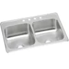 Elkay Celebrity 33" Drop In/Topmount Stainless Steel Kitchen Sink, 50/50 Double Bowl, Brushed Satin, 4 Faucet Holes, CR33214