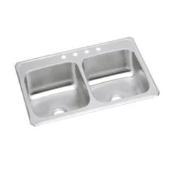 Elkay Celebrity 43" Drop In/Topmount Stainless Steel Kitchen Sink, 50/50 Double Bowl, Brushed Satin, No Faucet Hole, CR43220
