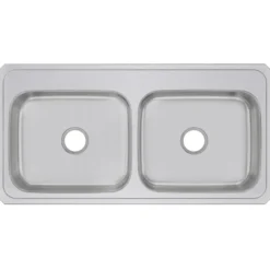 Elkay Celebrity 43" Drop In/Topmount Stainless Steel Kitchen Sink, 50/50 Double Bowl, Brushed Satin, No Faucet Hole, CR43220