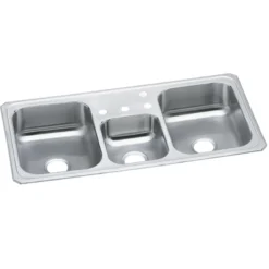 Elkay Celebrity 43" Drop In/Topmount Stainless Steel Kitchen Sink, 40/20/40 Triple Bowl, Brushed Satin, 4 Faucet Holes, CMR43224