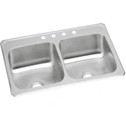 Elkay Celebrity 33" Drop In/Topmount Stainless Steel Kitchen Sink, 50/50 Double Bowl, Brushed Satin, 1 Faucet Hole, CR33211