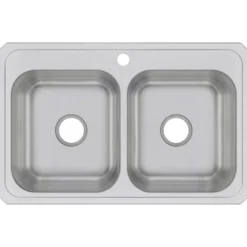Elkay Celebrity 33" Drop In/Topmount Stainless Steel Kitchen Sink, 50/50 Double Bowl, Brushed Satin, 1 Faucet Hole, CR33211