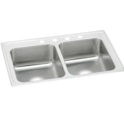 Elkay Celebrity 33" Drop In/Topmount Stainless Steel Kitchen Sink, 50/50 Double Bowl, Brushed Satin, 1 Faucet Hole, PSR33191