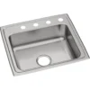 Elkay Celebrity 22" Drop In/Topmount Stainless Steel Kitchen Sink, Brushed Satin, 4 Faucet Holes, PSR22194