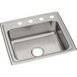 Elkay Celebrity 22" Drop In/Topmount Stainless Steel Kitchen Sink, Brushed Satin, 4 Faucet Holes, PSR22194