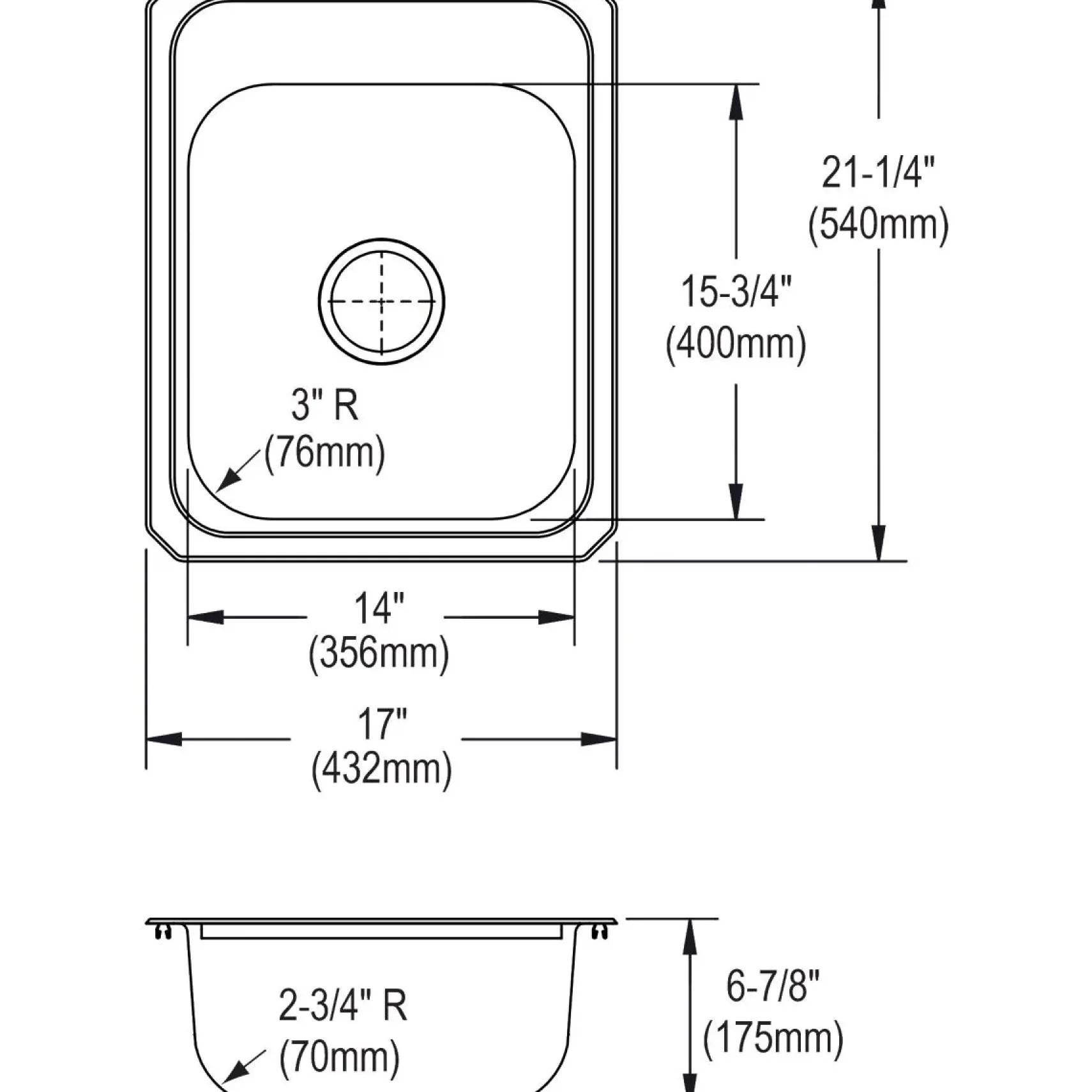 Elkay Celebrity 17" Stainless Steel Kitchen Sink, 20 Gauge, Brushed Satin, 3 Faucet Hole, CR17213