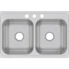Elkay Celebrity 33" Stainless Steel Kitchen Sink, 50/50 Double Bowl, 20 Gauge, Brushed Satin, 3 Faucet Hole, CR33213