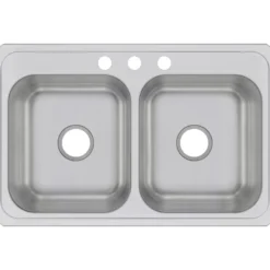 Elkay Celebrity 33" Stainless Steel Kitchen Sink, 50/50 Double Bowl, 20 Gauge, Brushed Satin, 3 Faucet Hole, CR33213