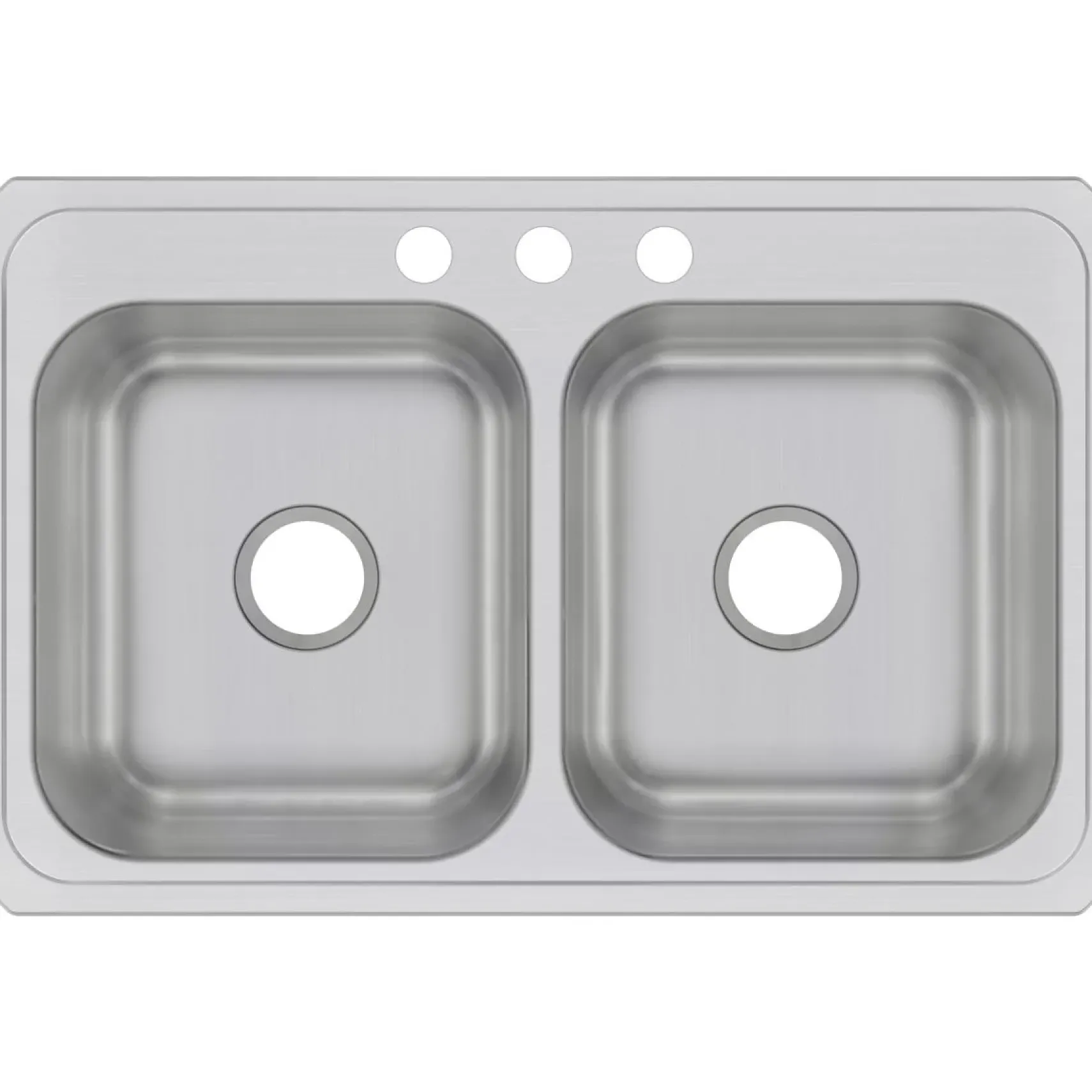 Elkay Celebrity 33" Stainless Steel Kitchen Sink, 50/50 Double Bowl, 20 Gauge, Brushed Satin, 3 Faucet Hole, CR33213