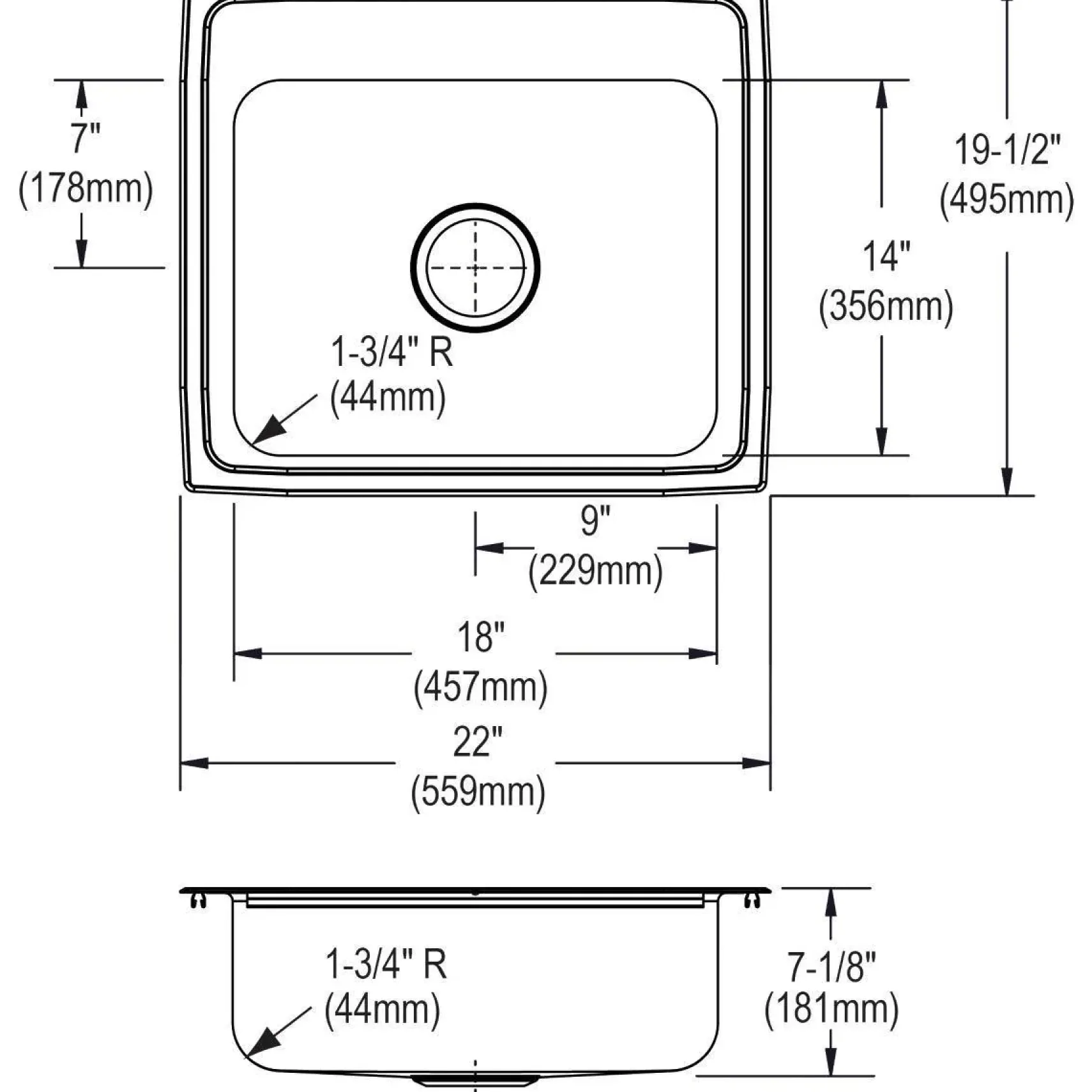 Elkay Celebrity 22" Stainless Steel Kitchen Sink, 20 Gauge, Brushed Satin, 1 Faucet Hole, PSR22191
