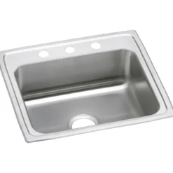 Elkay Celebrity 22" Stainless Steel Kitchen Sink, 20 Gauge, Brushed Satin, 3 Faucet Hole, PSR22193