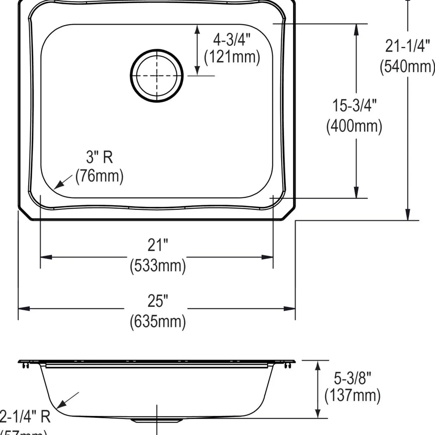 Elkay Celebrity 25" Stainless Steel Kitchen Sink, Brushed Satin, 4 Faucet Hole, GECR25214