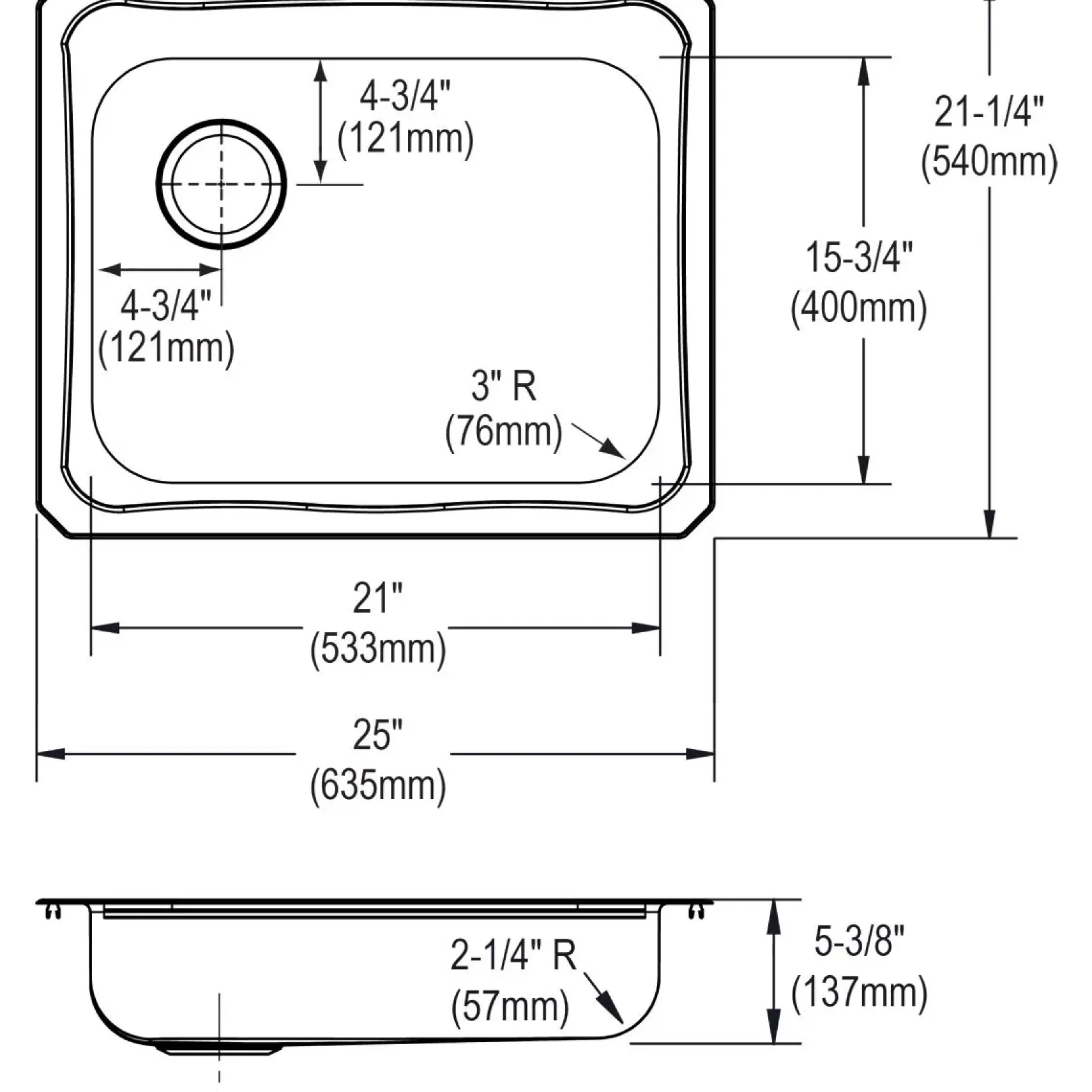 Elkay Celebrity 25" Stainless Steel Kitchen Sink, Brushed Satin, 3 Faucet Hole, GECR2521L3
