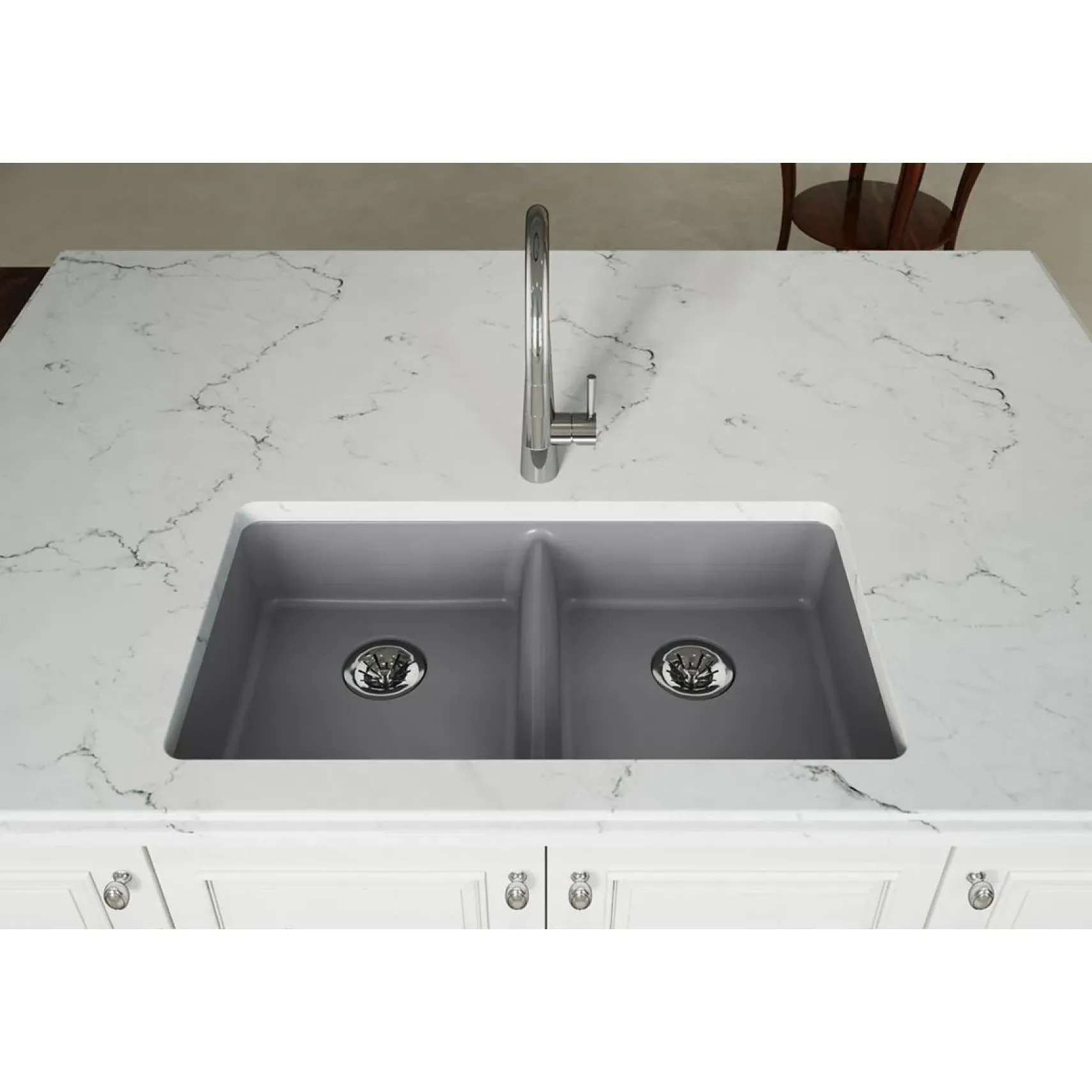 Elkay Classic 33" Quartz Kitchen Sink, 50/50 Double Bowl, Greystone, ELGUAD3319PDGS0