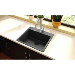 Elkay Classic 25" Quartz Kitchen Sink, Black, Pre-scored for up to 5 Faucet Hole, ELG2522BK0