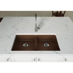 Elkay Classic 33" Quartz Kitchen Sink, 50/50 Double Bowl, Mocha, ELGUAD3319PDMC0